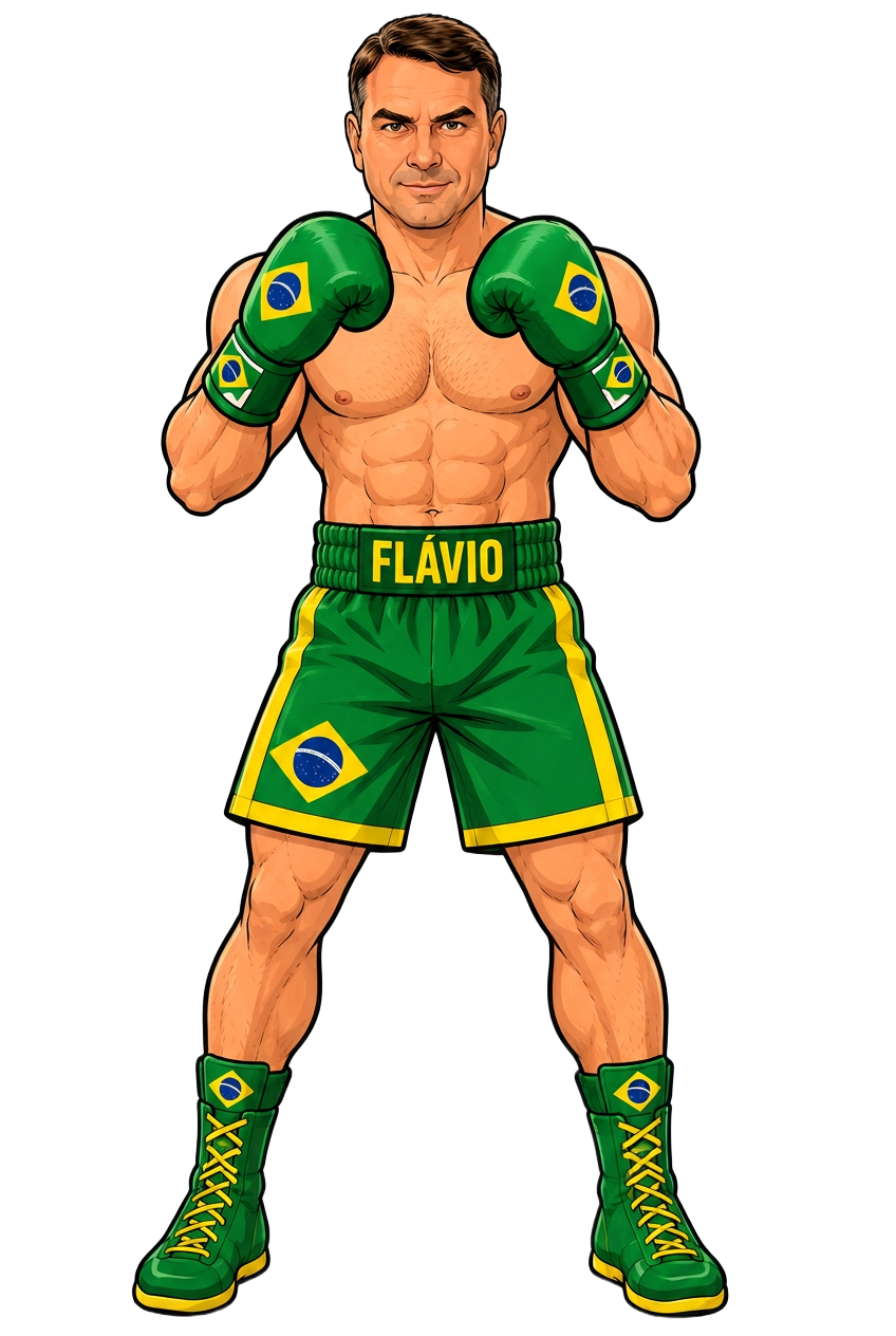 Flávio Bolsonaro com luvas verdes no ringue